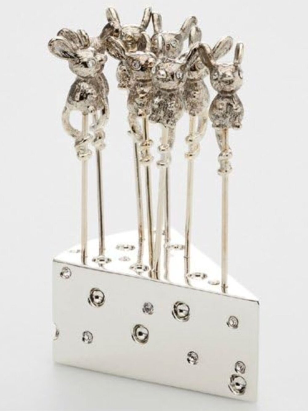 Vintage Elegance Silver Mouse Cheese Picks Set Novelty Party Cocktail Pins NIB